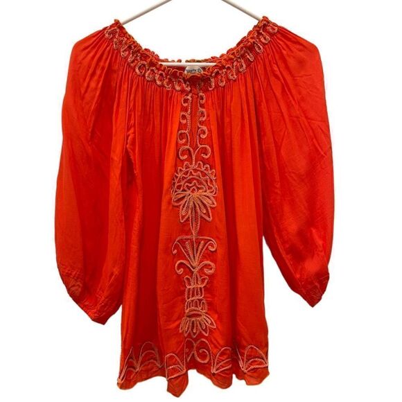Poupette St Barth Embroiderer Off the Shoulder Coral Top.Size M - Picture 6 of 14